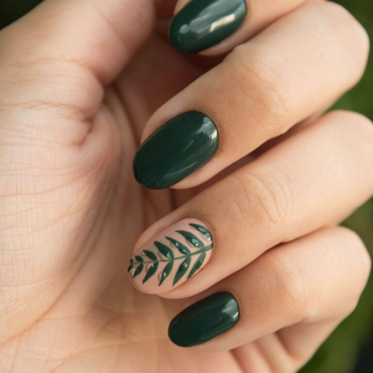Deep jade green glossy nails
